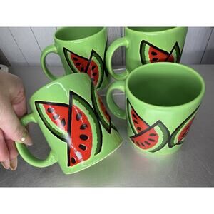 VTG Waechtersbach Coffee Mug Watermelon Red Green Set Of 4 Made In Spain